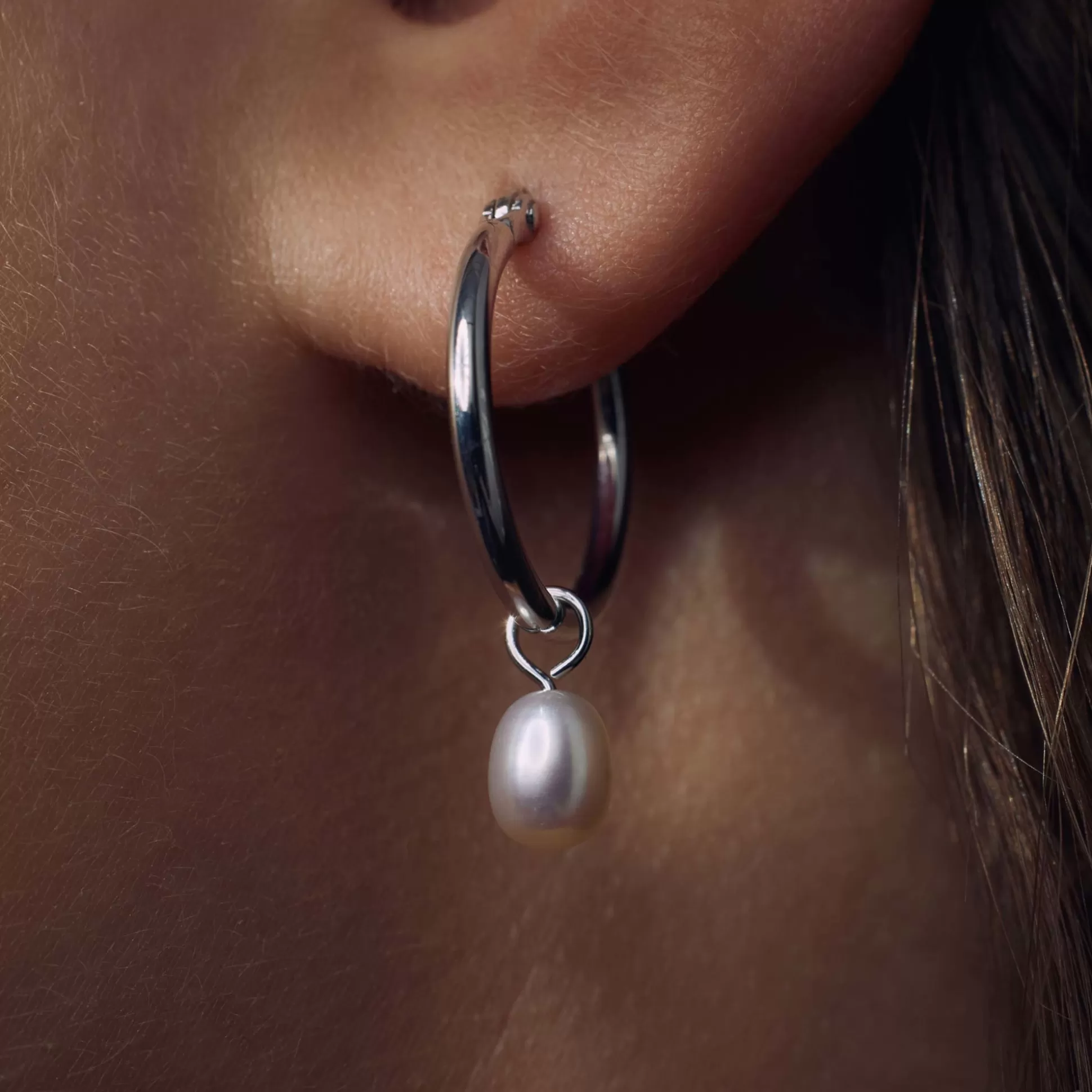 Sale Brioso Cortona Ambra Creoli In Argento Sterling 925 Con Perla D'Acqua Dolce Orecchini