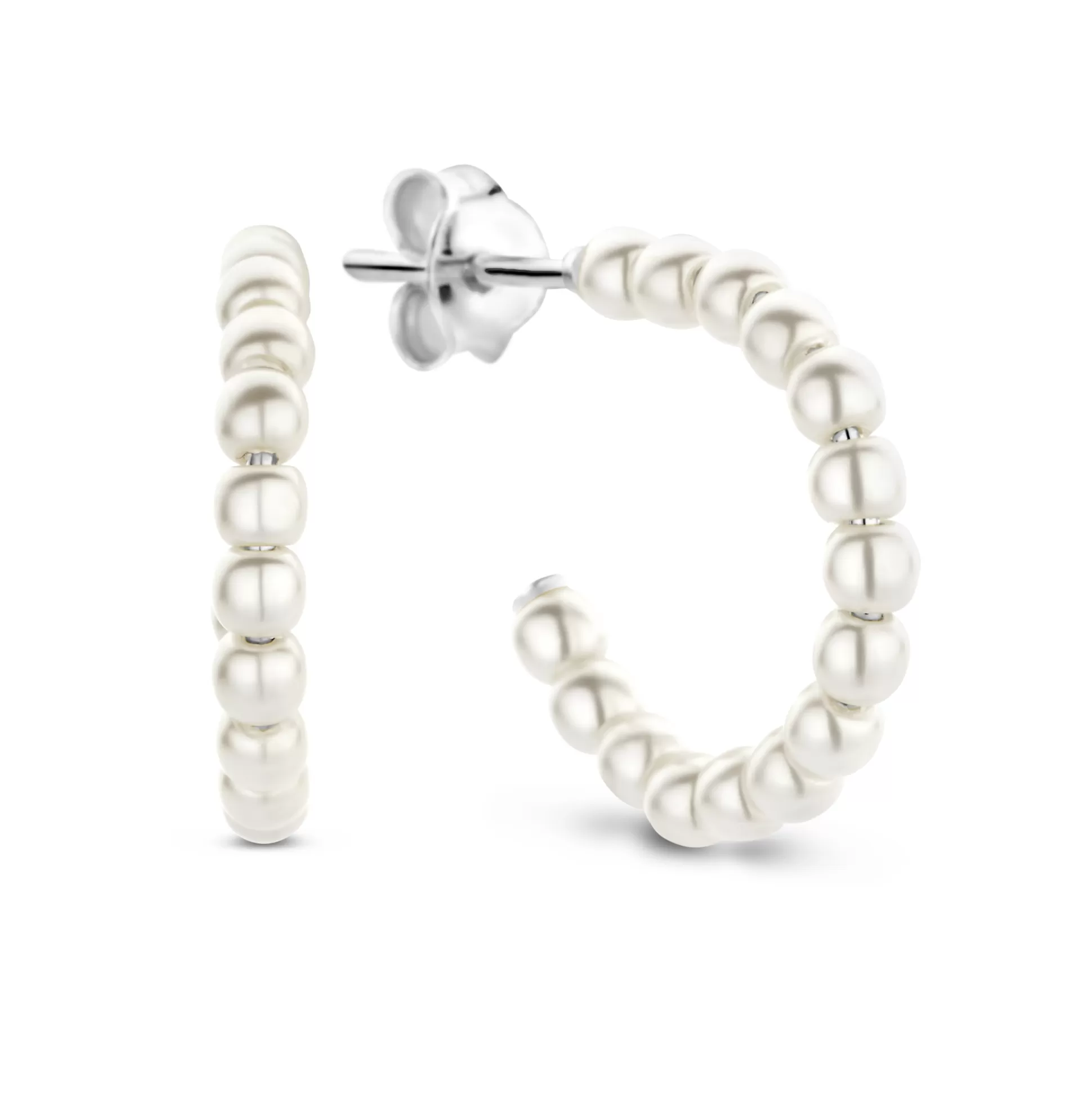 New Brioso Cortona Bella Creoli In Argento Sterling 925 Con Perle D'Acqua Dolce Orecchini