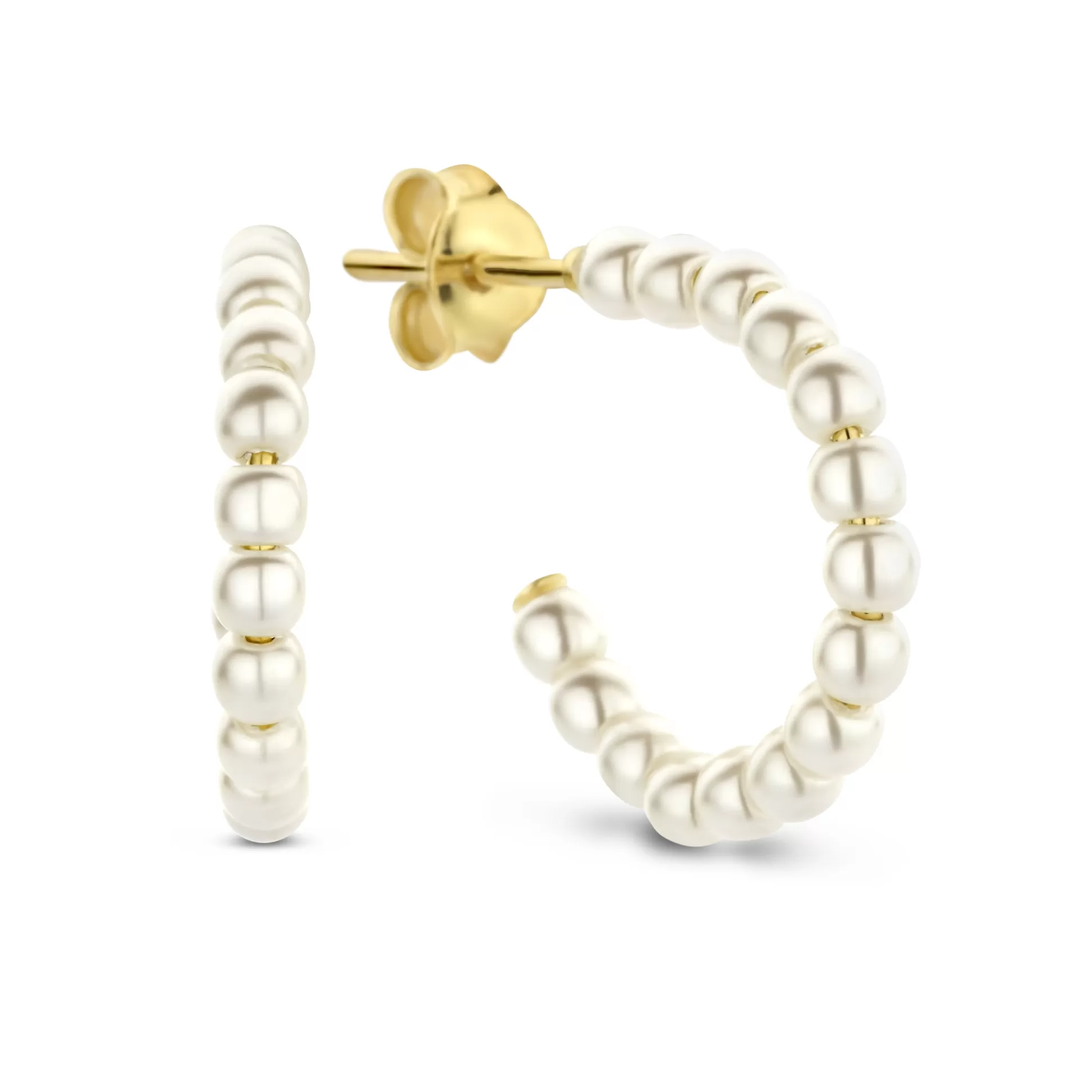 Store Brioso Cortona Bella Creoli In Argento Sterling 925 Placcati Oro Con Perle D'Acqua Dolce Orecchini