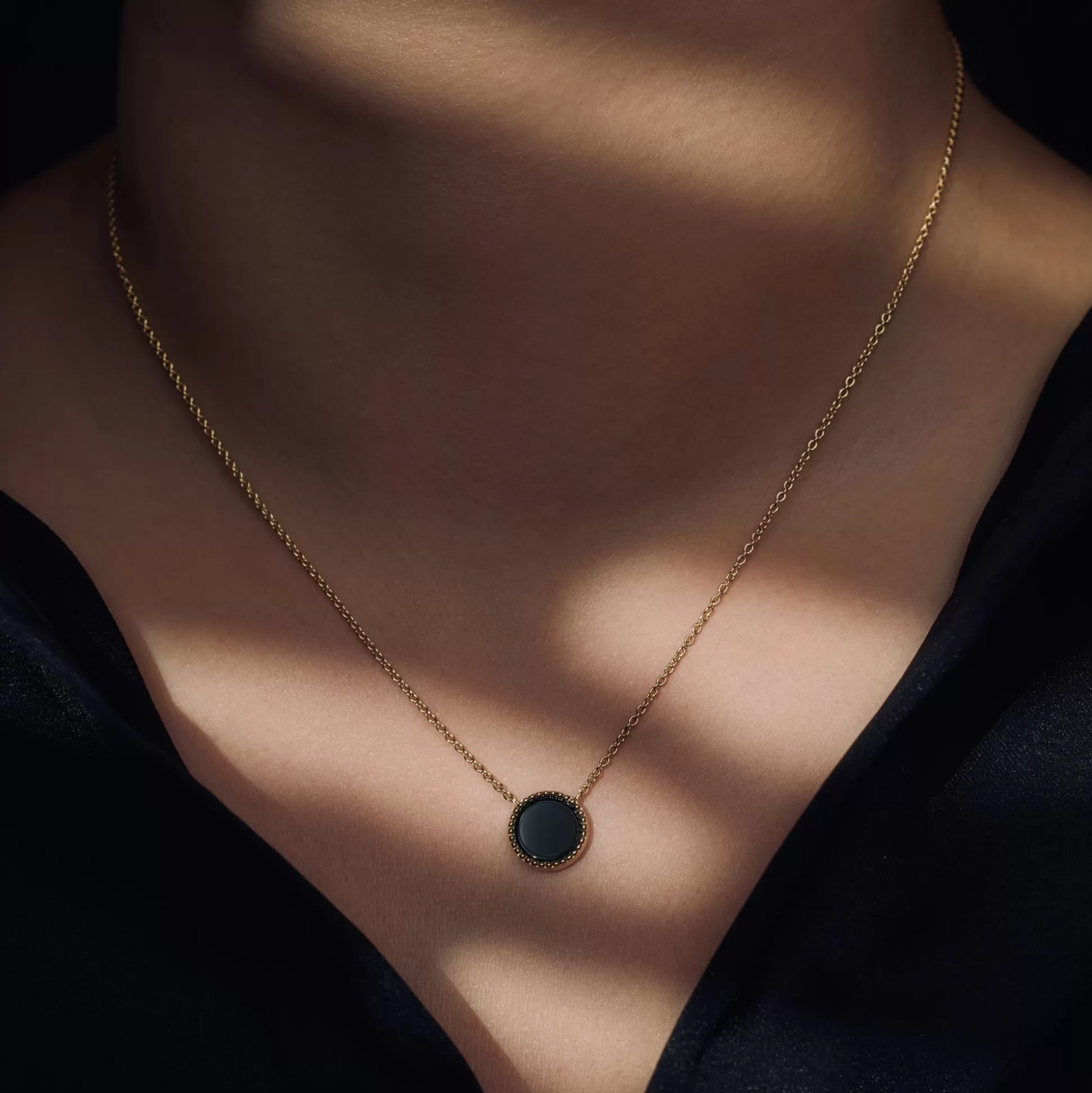 Clearance Brioso Cortona Giulia Collana In Argento Sterling 925 Placcata Oro Con Onice Nero Collane
