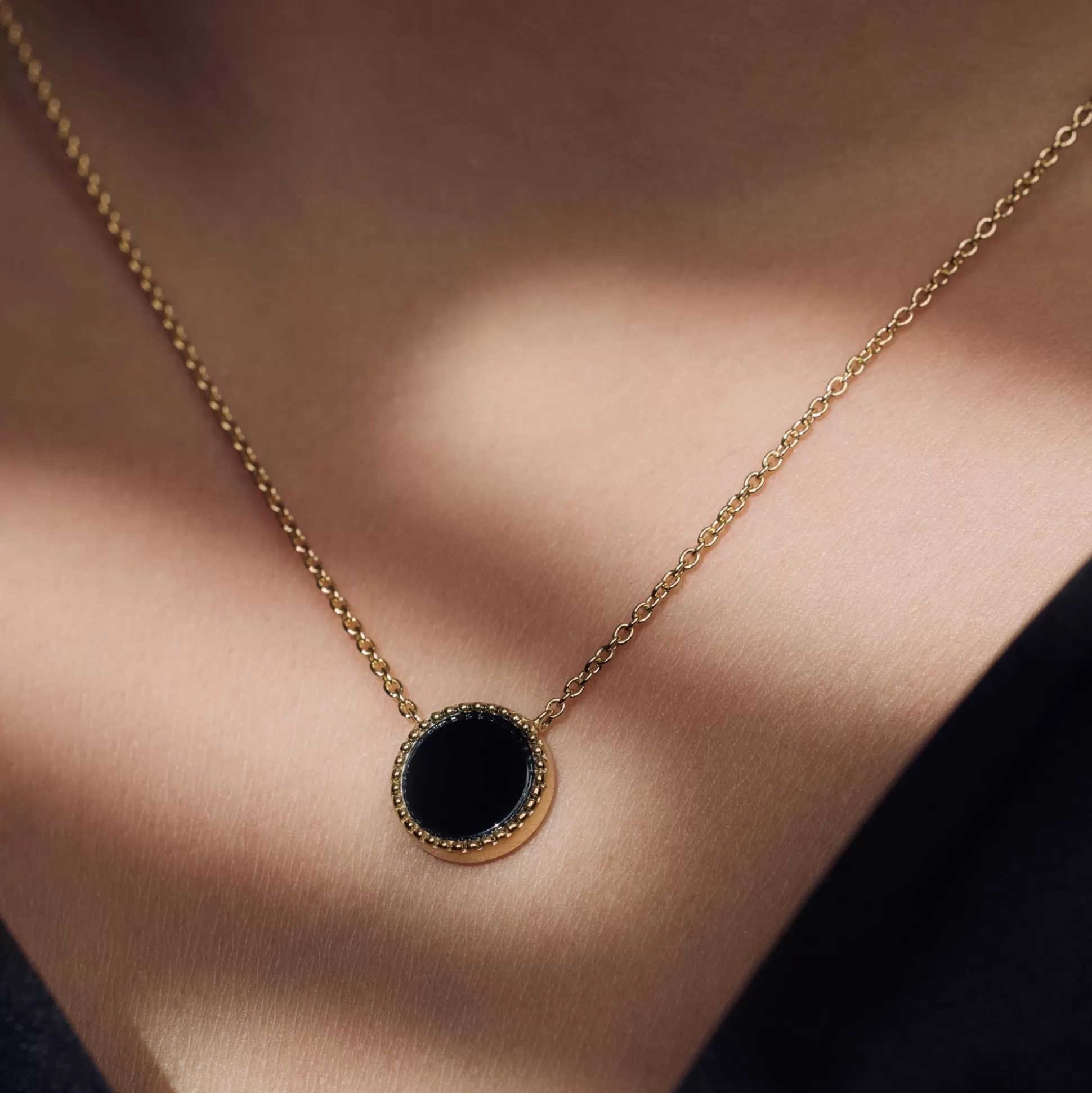 Clearance Brioso Cortona Giulia Collana In Argento Sterling 925 Placcata Oro Con Onice Nero Collane
