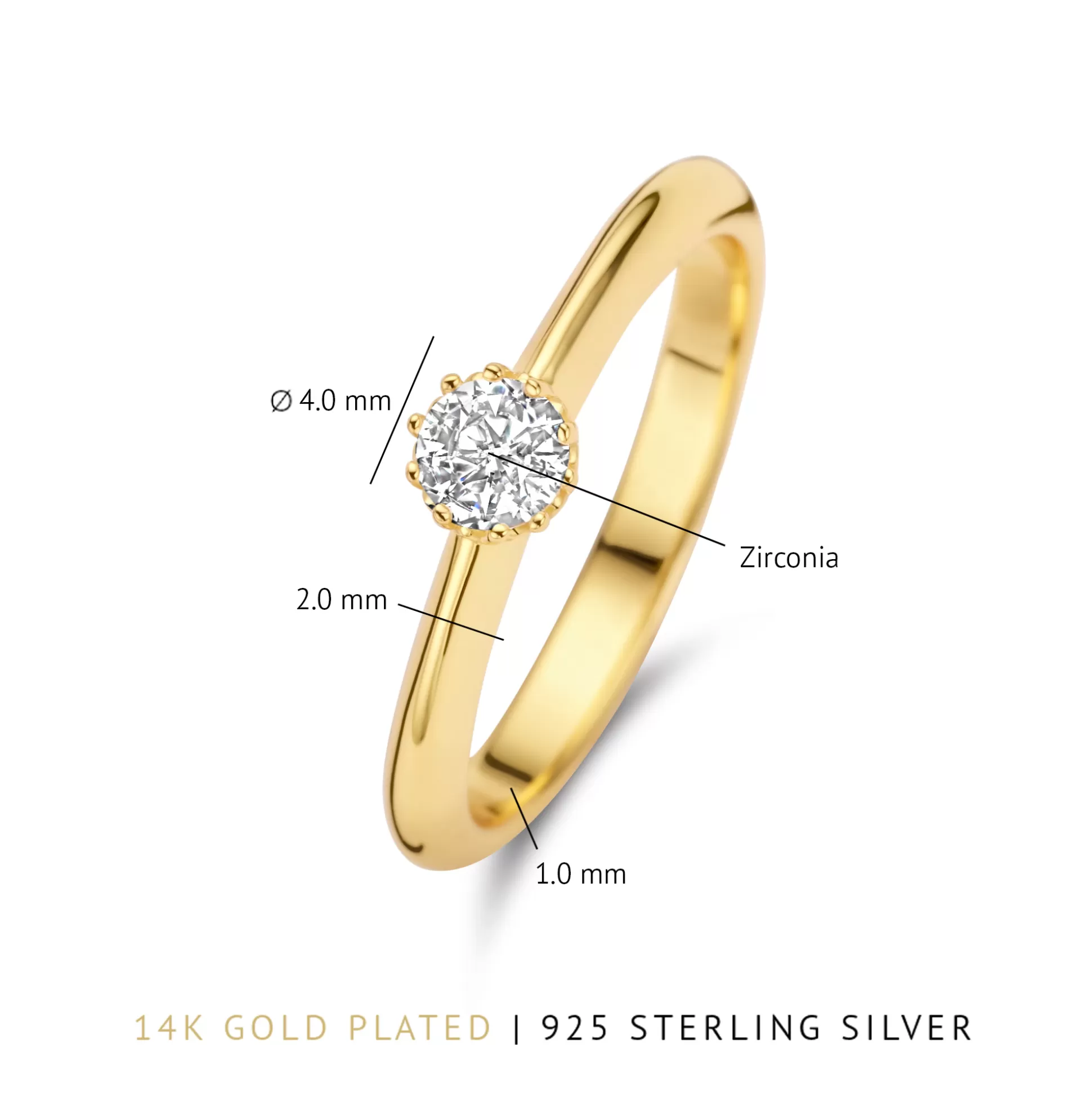 Best Sale Cento Luci Mila Anello In Argento Sterling 925 Placcato Oro Con Pietra Zircone Anelli