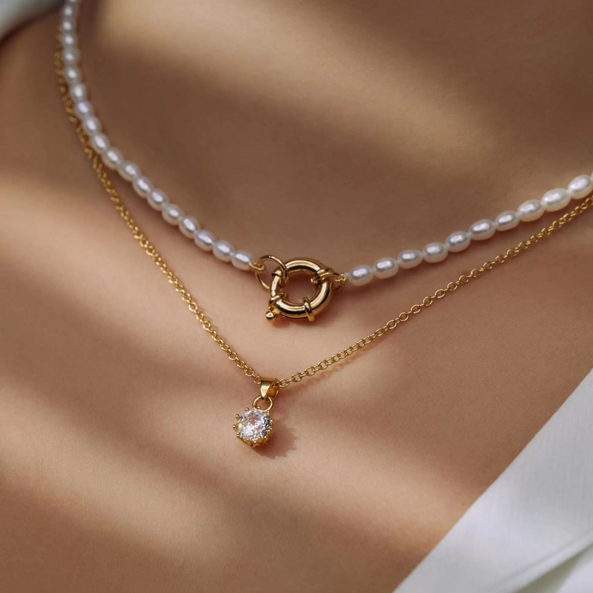 Shop Cento Luci Rosia Collana In Argento Sterling 925 Placcato Oro Con Pietra Zircone Collane