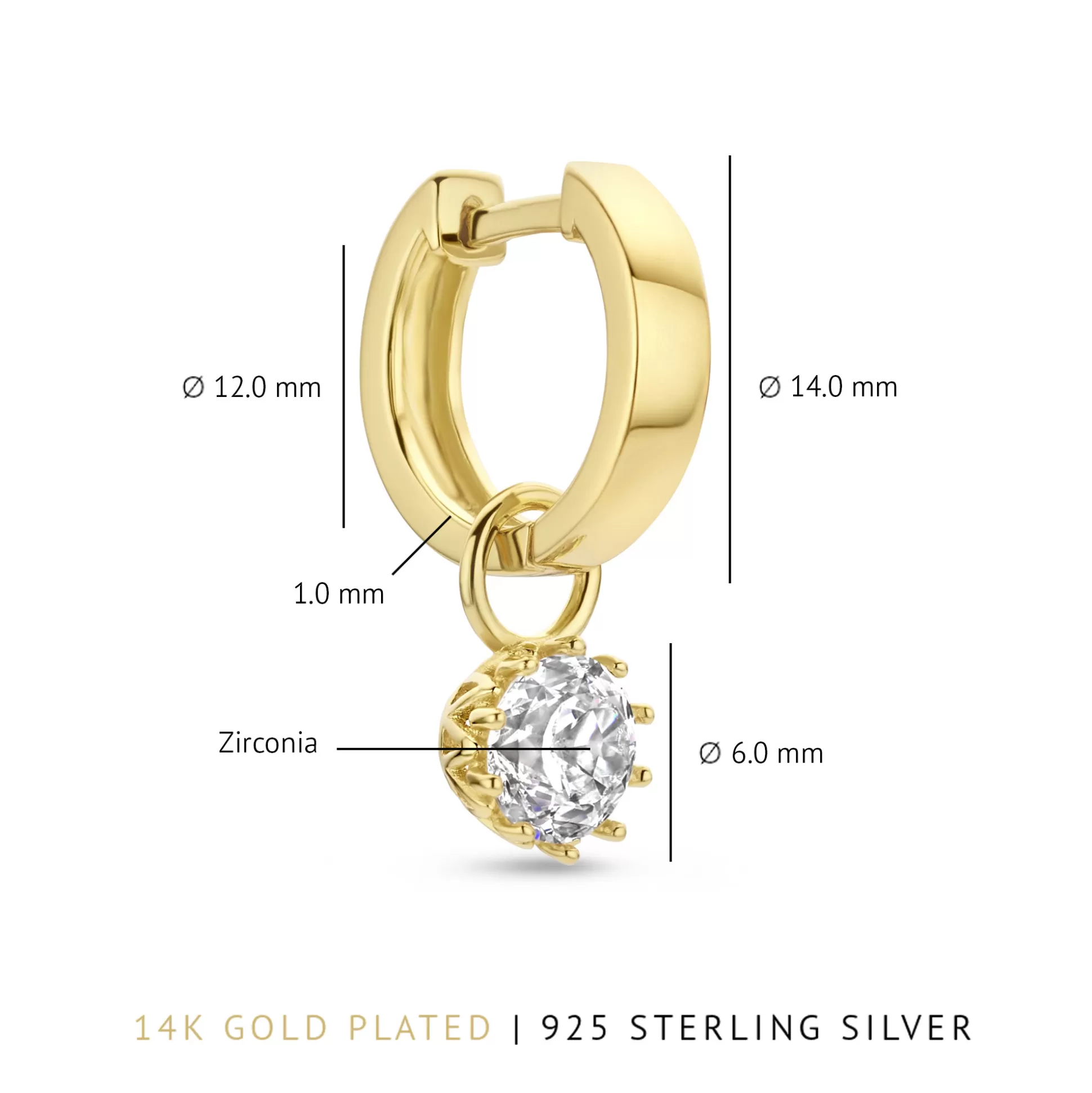 Outlet Cento Luci Rosia Creoli In Argento Sterling 925 Placcato Oro Con Pietra Zircone Orecchini