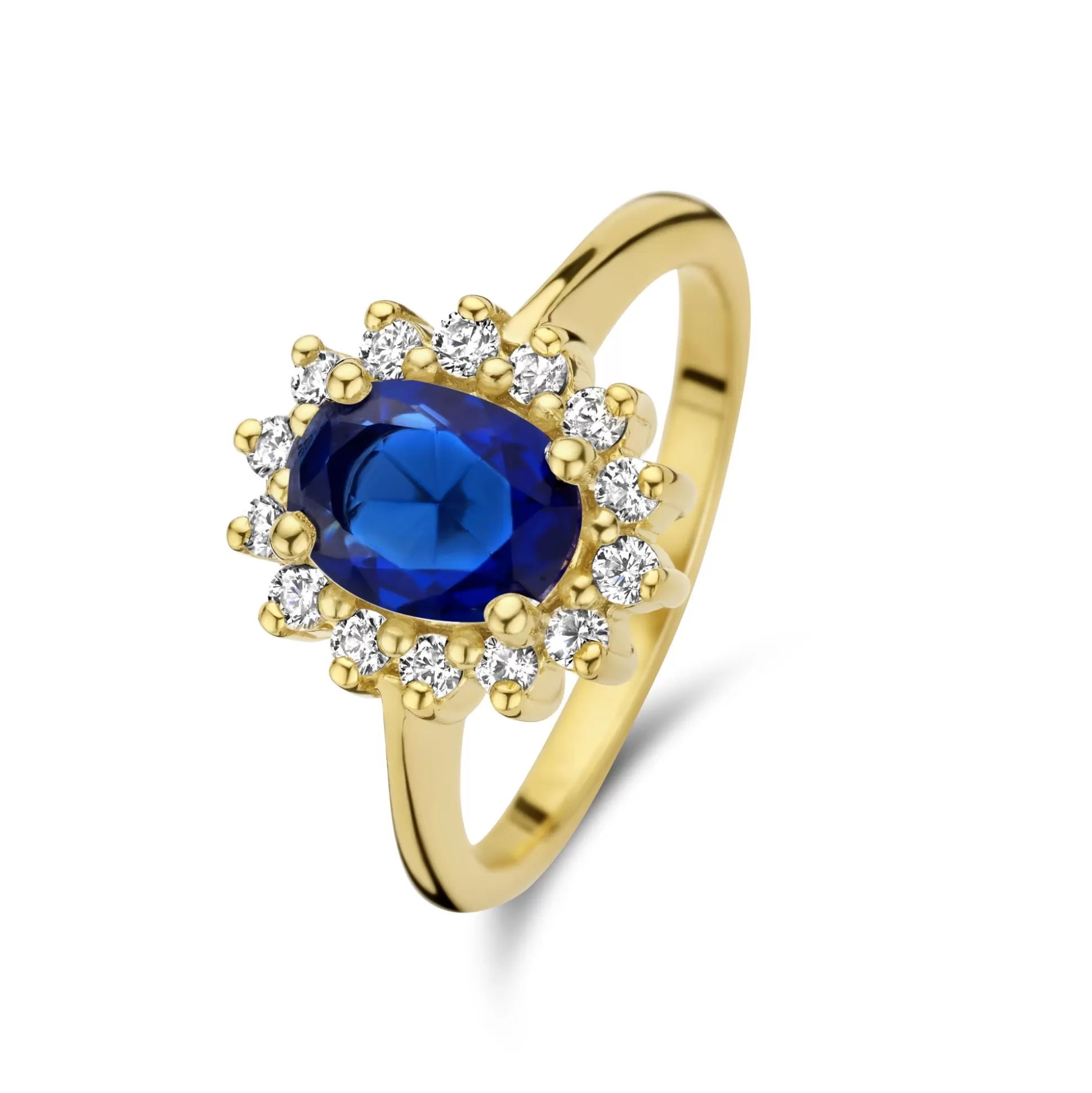 Shop Mia Colore Azure Anello In Argento Sterling 925 Placcato Oro Con Pietra Zircone Blu Anelli