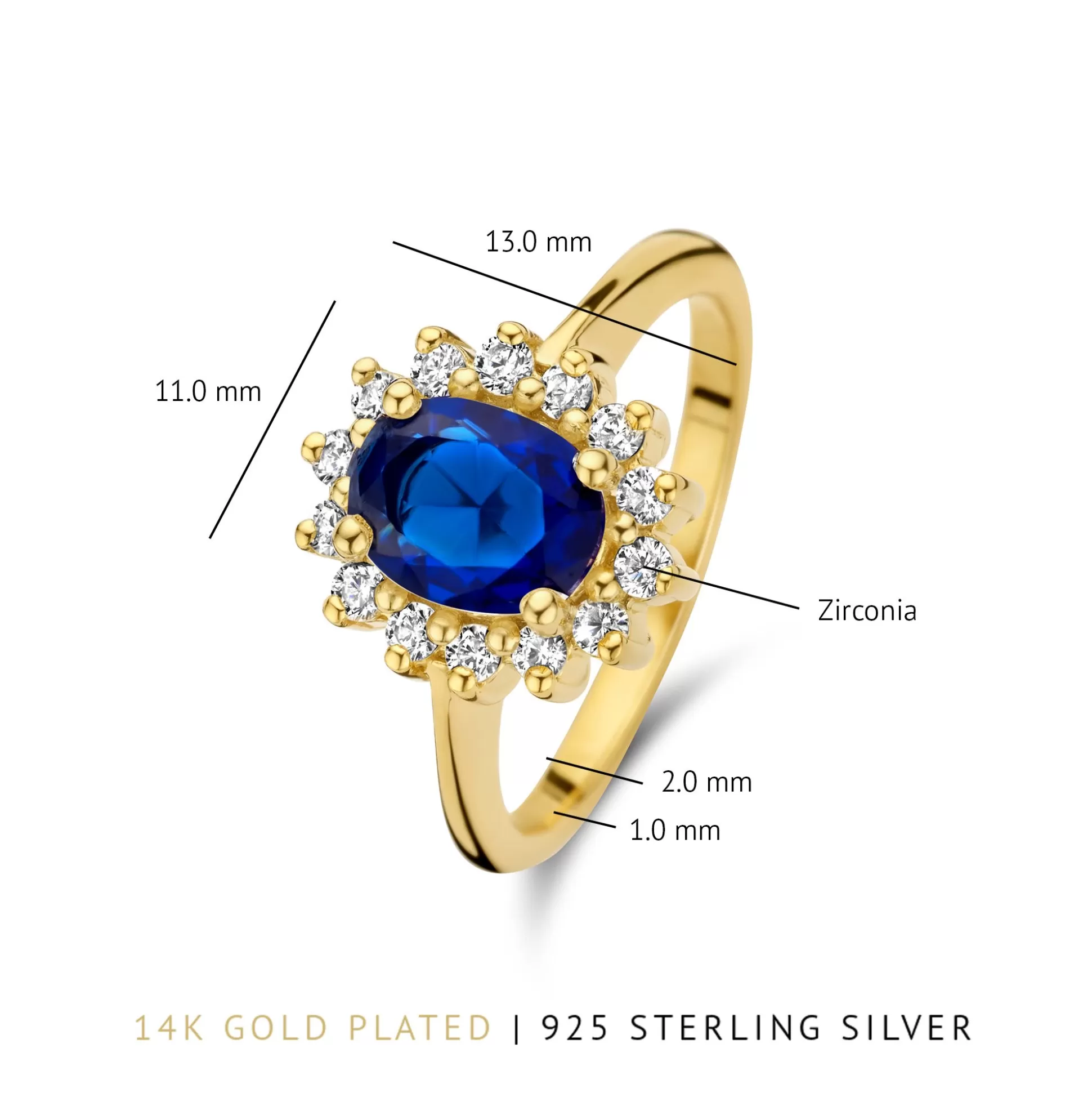 Shop Mia Colore Azure Anello In Argento Sterling 925 Placcato Oro Con Pietra Zircone Blu Anelli