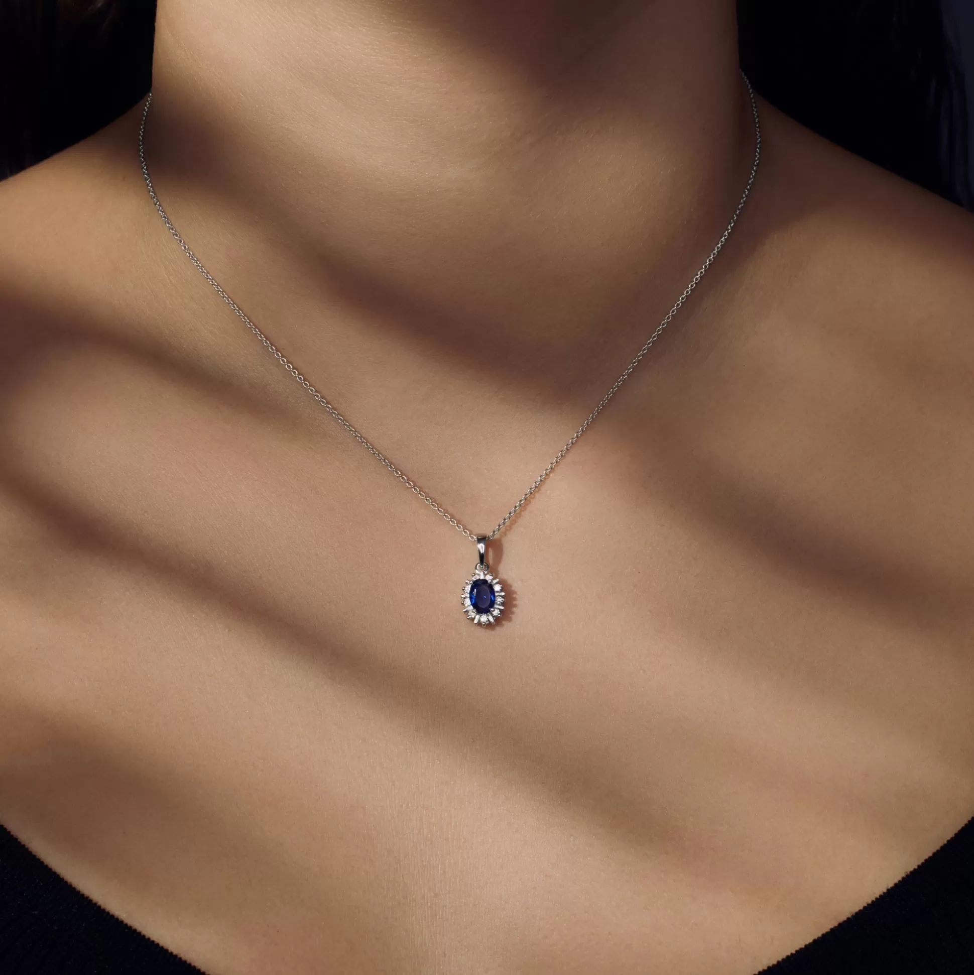 Store Mia Colore Azure Collana In Argento Sterling 925 Con Pietra Zircone Blu Collane