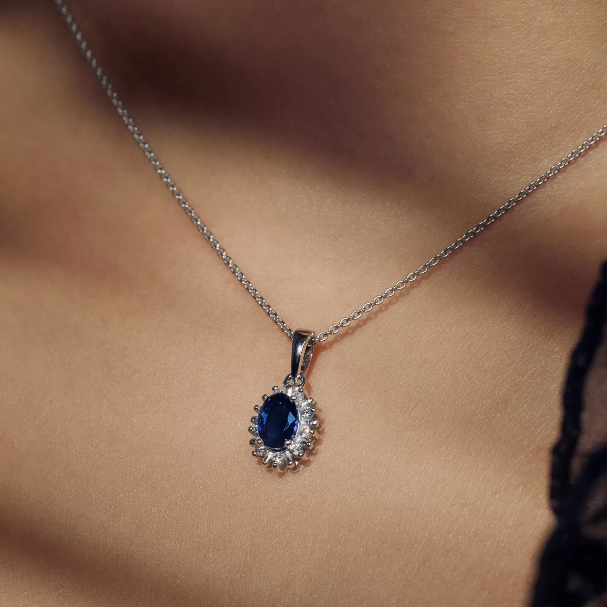 Store Mia Colore Azure Collana In Argento Sterling 925 Con Pietra Zircone Blu Collane