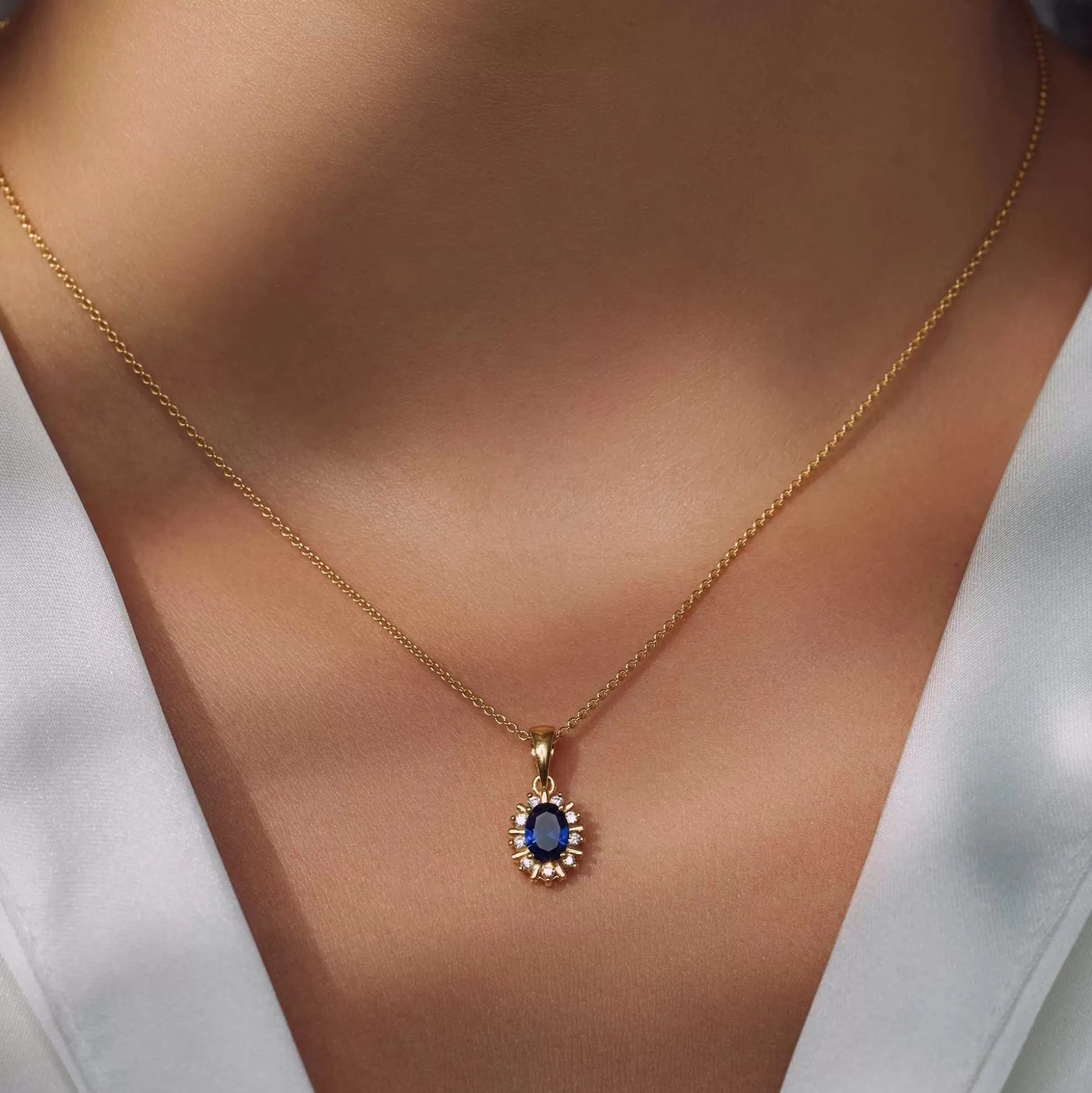 Store Mia Colore Azure Collana In Argento Sterling 925 Placcato Oro Con Pietra Zircone Blu Collane
