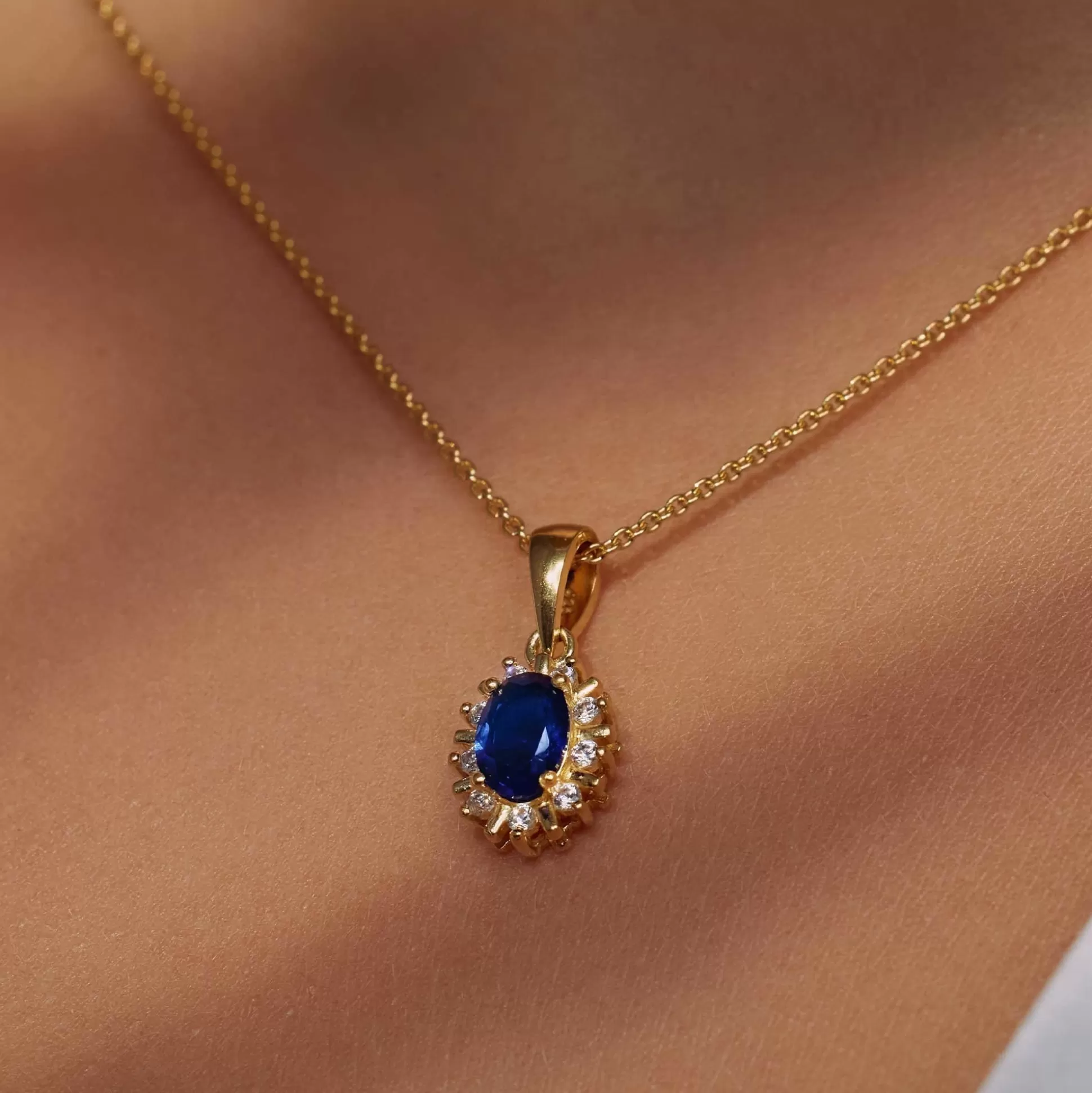 Store Mia Colore Azure Collana In Argento Sterling 925 Placcato Oro Con Pietra Zircone Blu Collane