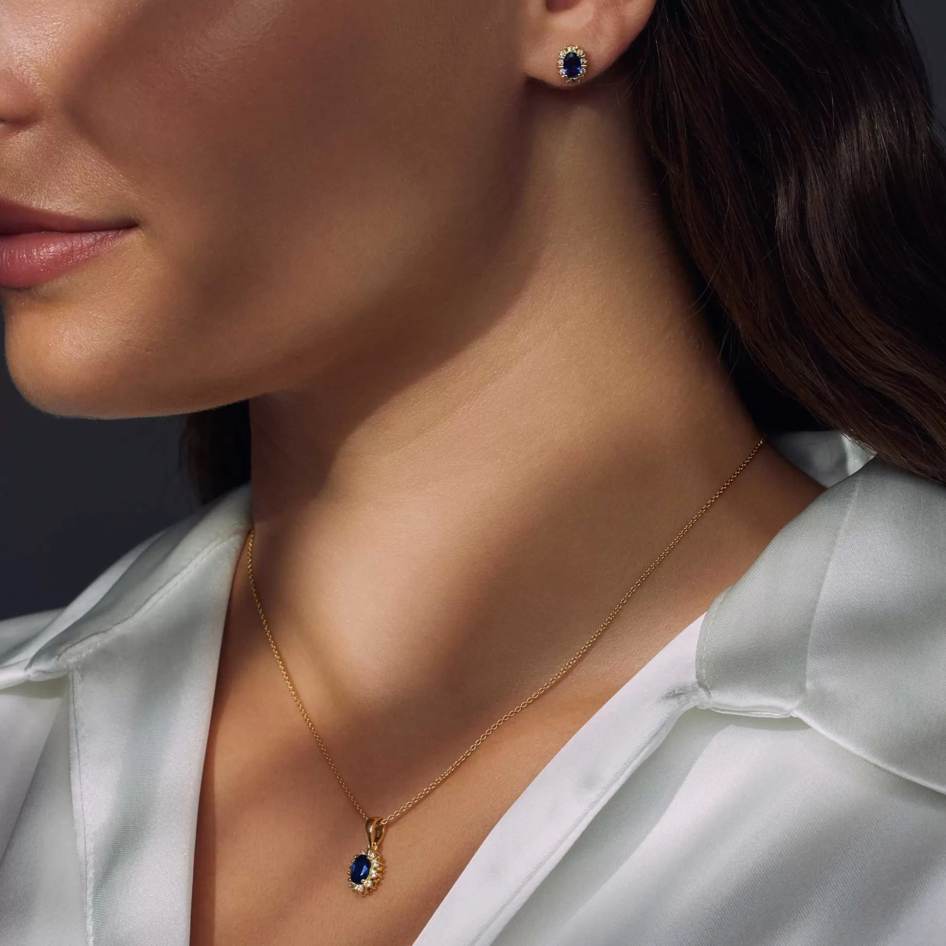 Store Mia Colore Azure Collana In Argento Sterling 925 Placcato Oro Con Pietra Zircone Blu Collane
