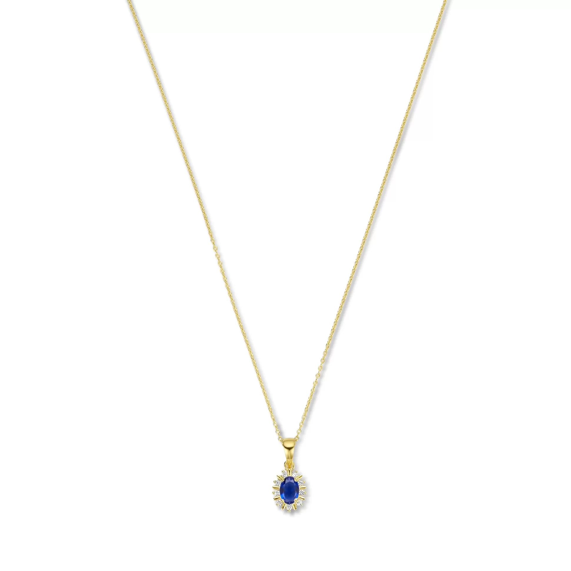 Store Mia Colore Azure Collana In Argento Sterling 925 Placcato Oro Con Pietra Zircone Blu Collane