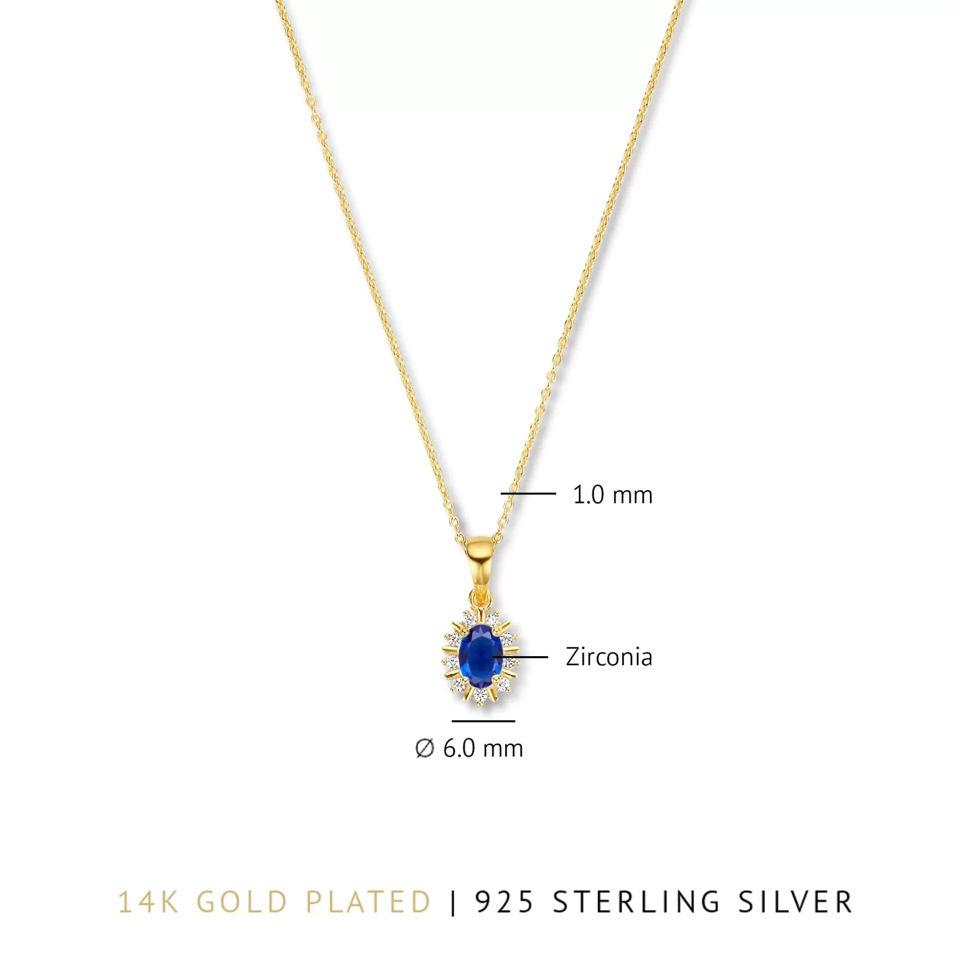 Store Mia Colore Azure Collana In Argento Sterling 925 Placcato Oro Con Pietra Zircone Blu Collane