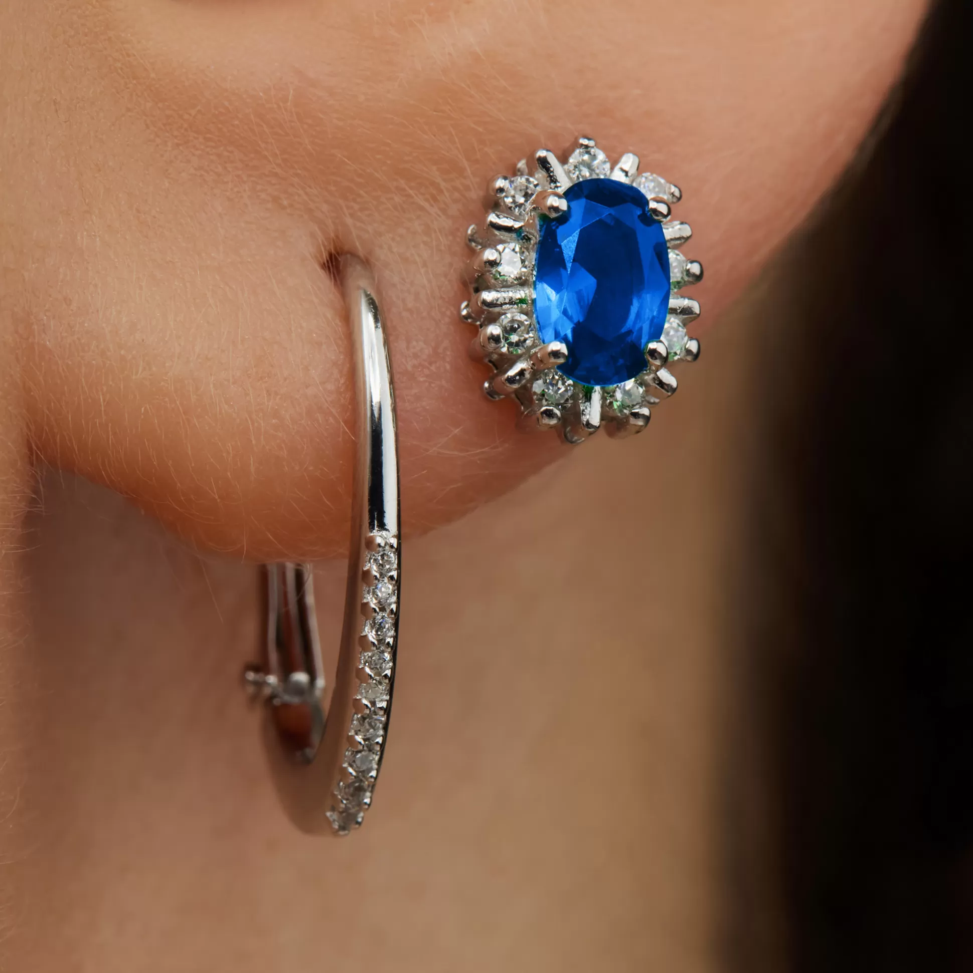 Flash Sale Mia Colore Azure Orecchini A Bottone In Argento Sterling 925 Con Pietra Zircone Blu Orecchini A Bottone