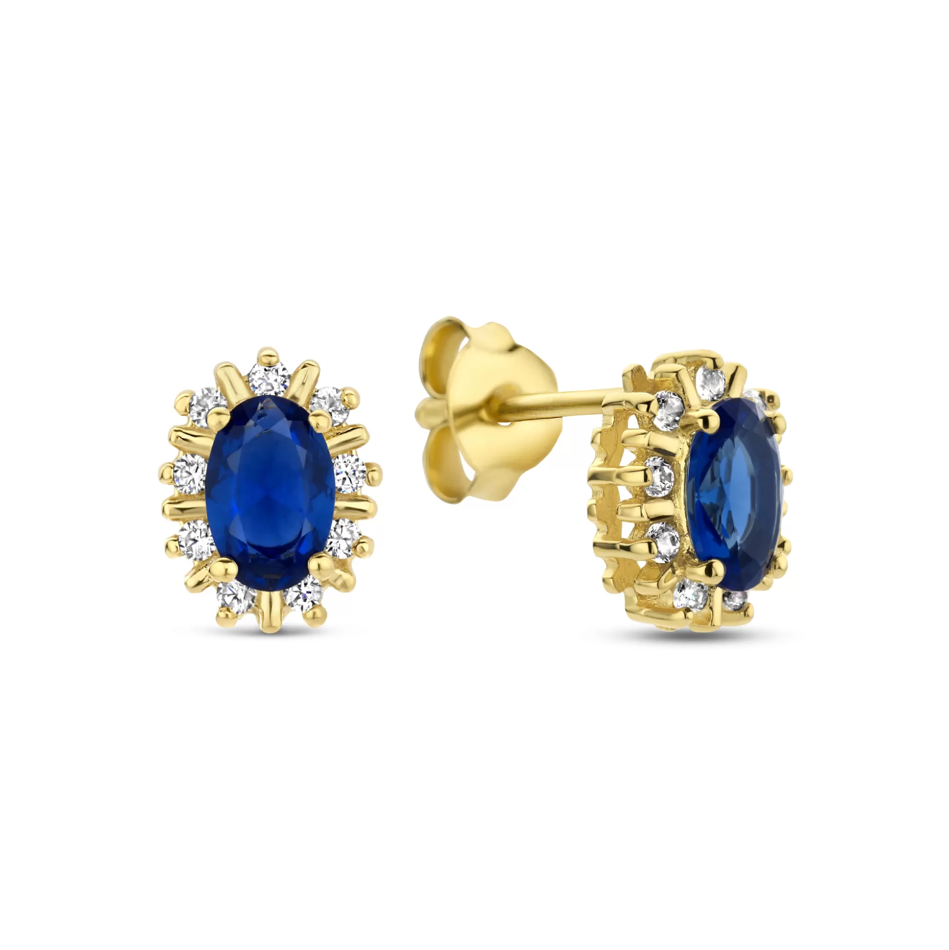 Clearance Mia Colore Azure Orecchini A Bottone In Argento Sterling 925 Placcato Oro Con Pietra Zircone Blu Orecchini A Bottone