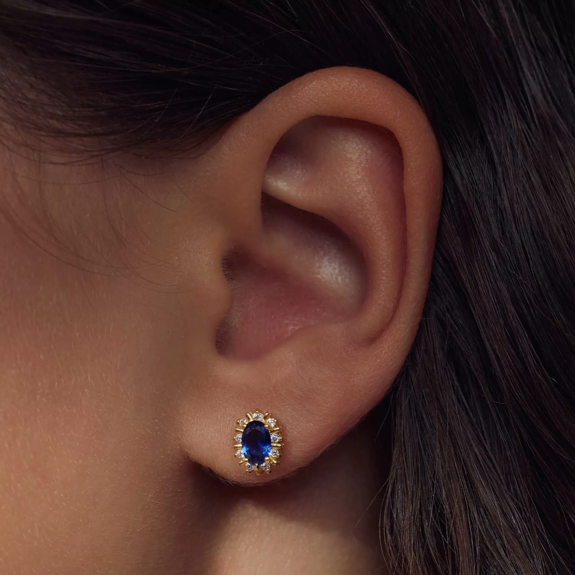 Clearance Mia Colore Azure Orecchini A Bottone In Argento Sterling 925 Placcato Oro Con Pietra Zircone Blu Orecchini A Bottone