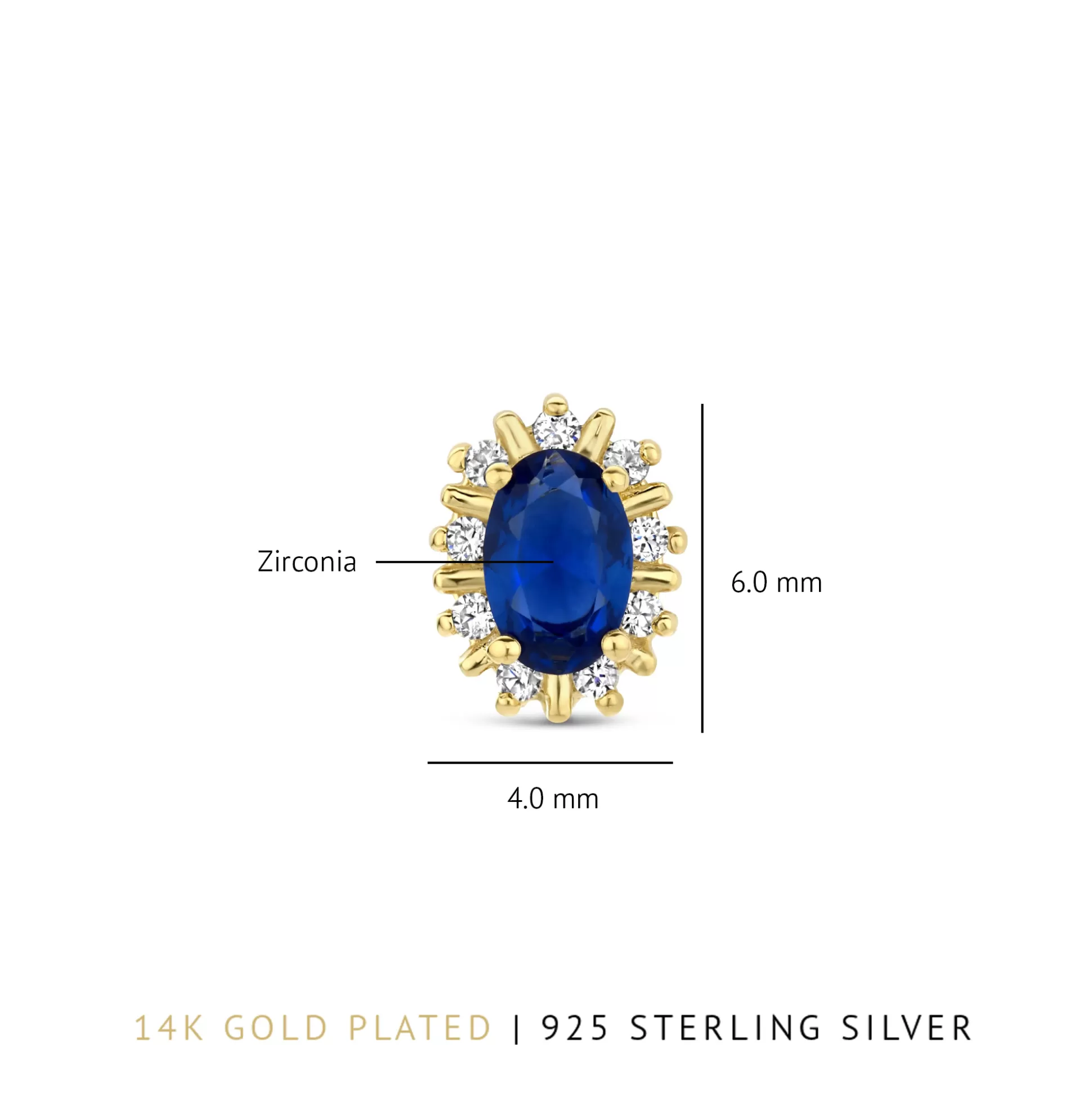 Clearance Mia Colore Azure Orecchini A Bottone In Argento Sterling 925 Placcato Oro Con Pietra Zircone Blu Orecchini A Bottone
