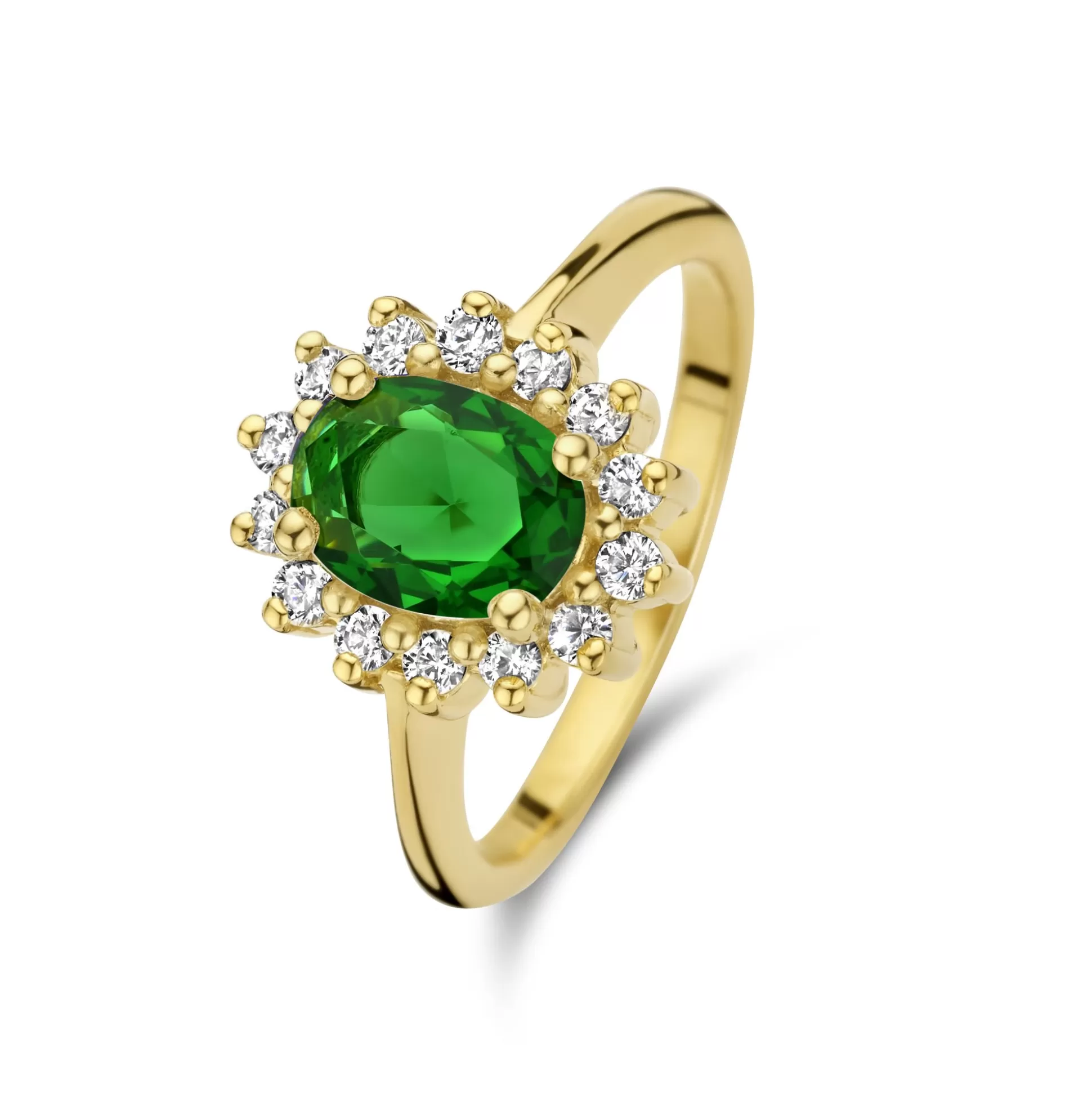 Cheap Mia Colore Verdi Anello In Argento Sterling 925 Placcato Oro Con Pietra Zircone Verde Anelli