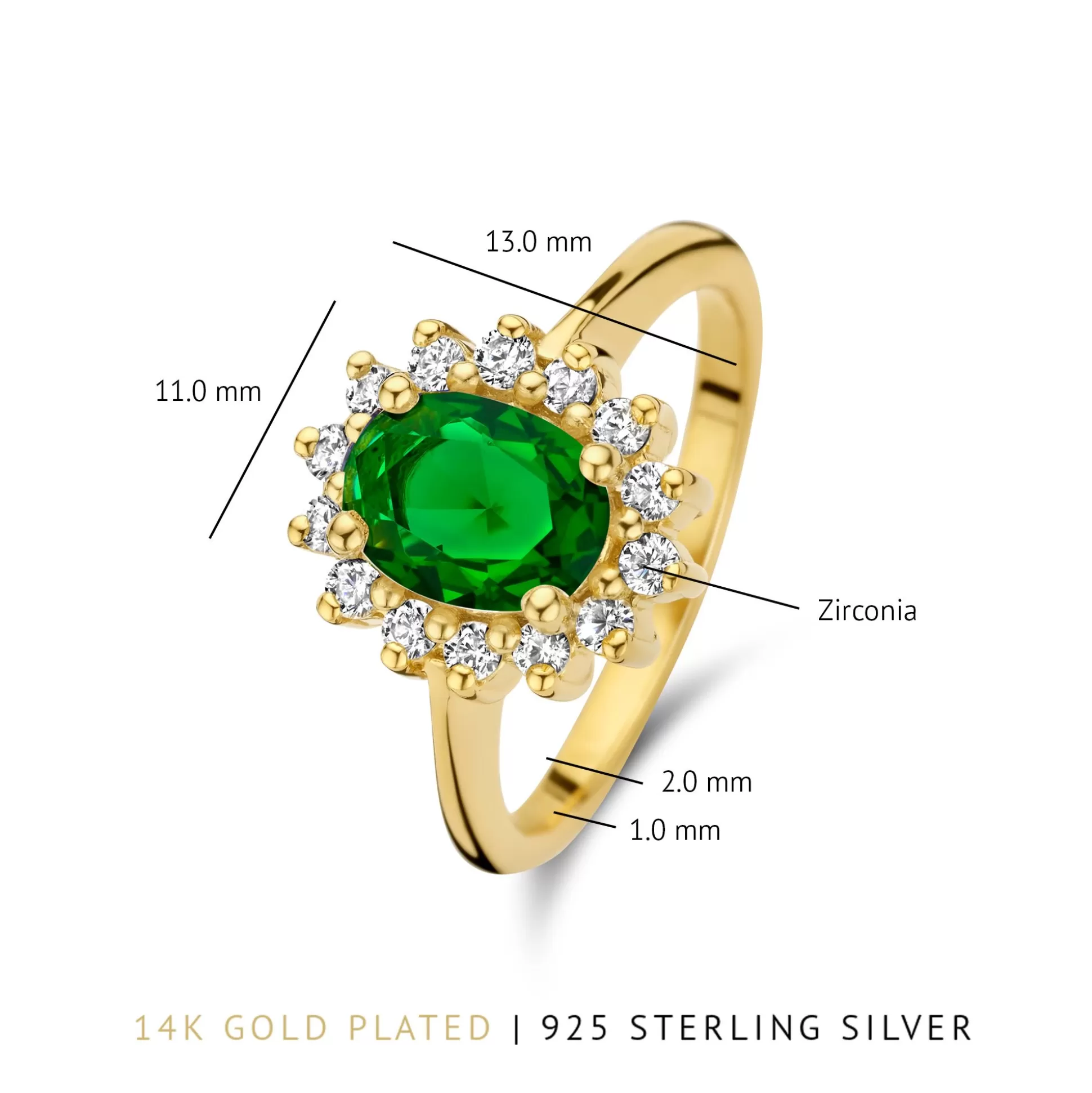 Cheap Mia Colore Verdi Anello In Argento Sterling 925 Placcato Oro Con Pietra Zircone Verde Anelli