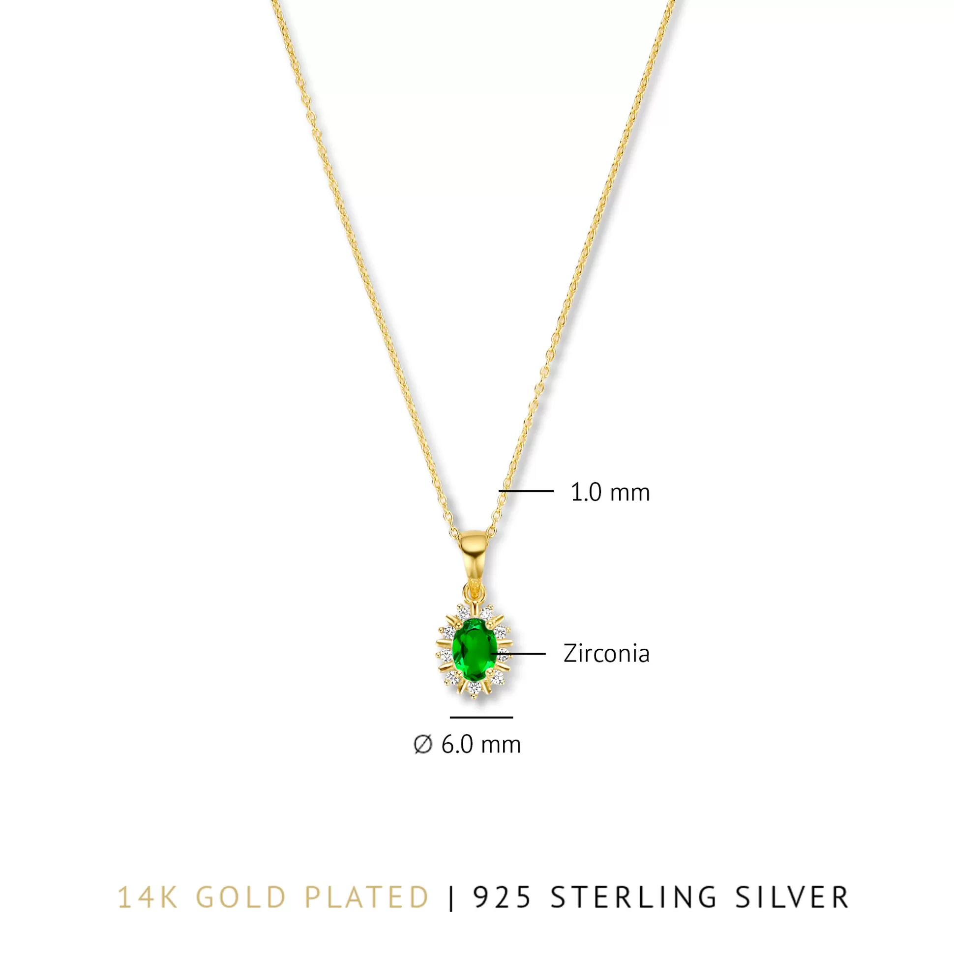 Cheap Mia Colore Verdi Collana In Argento Sterling 925 Placcato Oro Con Pietra Zircone Verde Collane