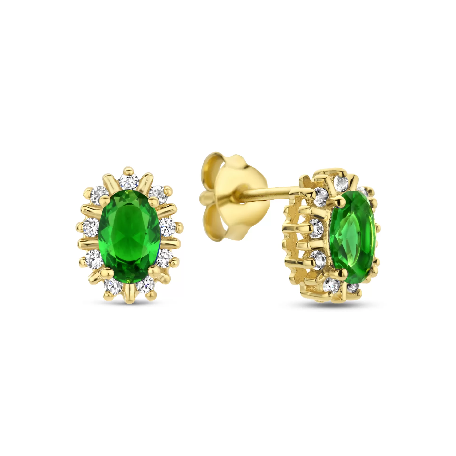 Fashion Mia Colore Verdi Orecchini A Bottone In Argento Sterling 925 Placcato Oro Con Pietra Zircone Verde Orecchini A Bottone