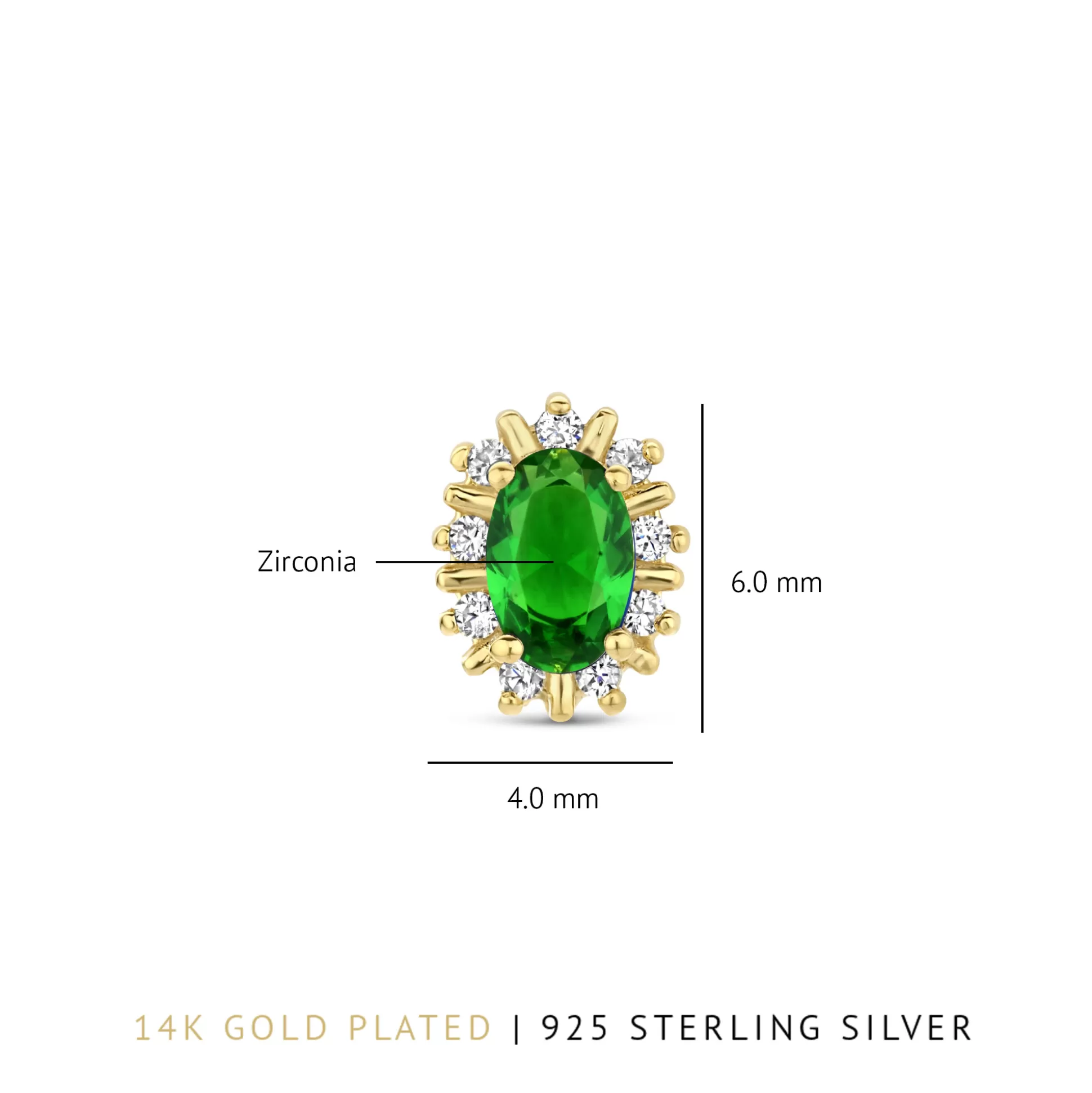 Fashion Mia Colore Verdi Orecchini A Bottone In Argento Sterling 925 Placcato Oro Con Pietra Zircone Verde Orecchini A Bottone