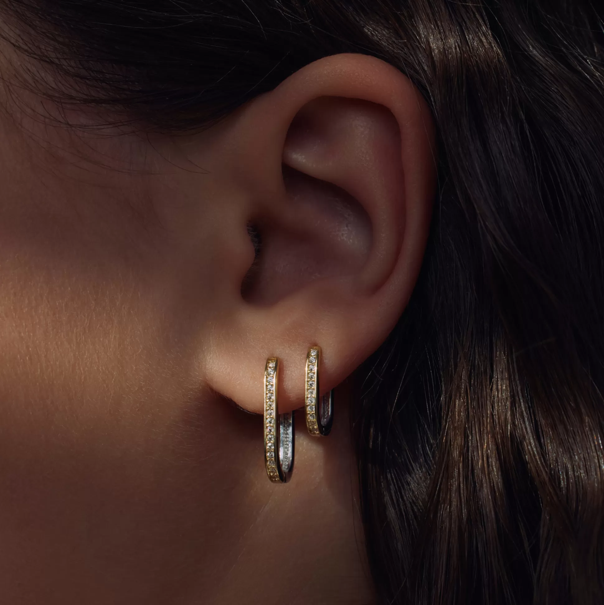 Fashion Ponte Vecchio Elina Creoli In Argento Sterling 925 E Placcato Oro Con Pietre Zircone Orecchini