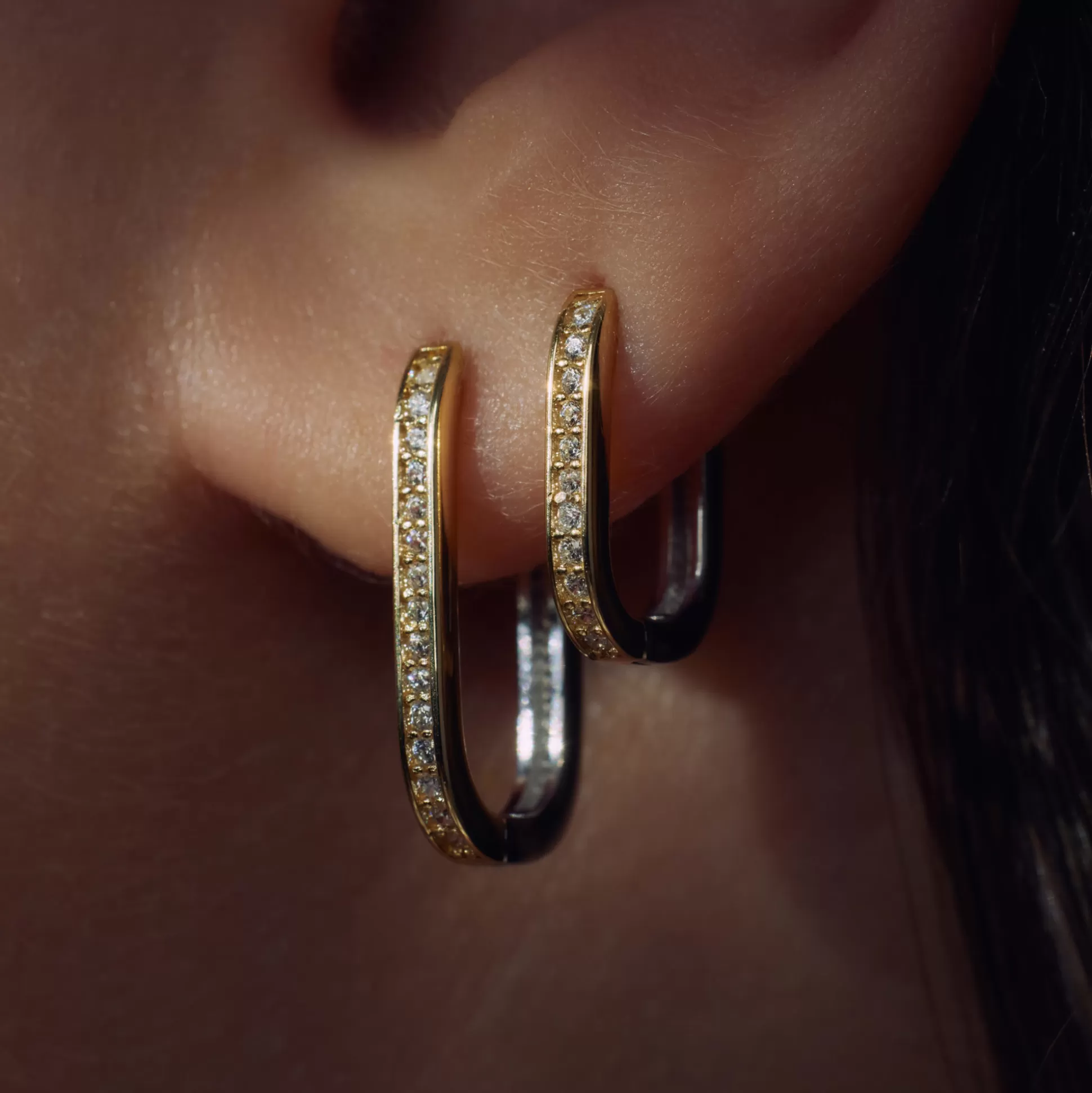Fashion Ponte Vecchio Elina Creoli In Argento Sterling 925 E Placcato Oro Con Pietre Zircone Orecchini