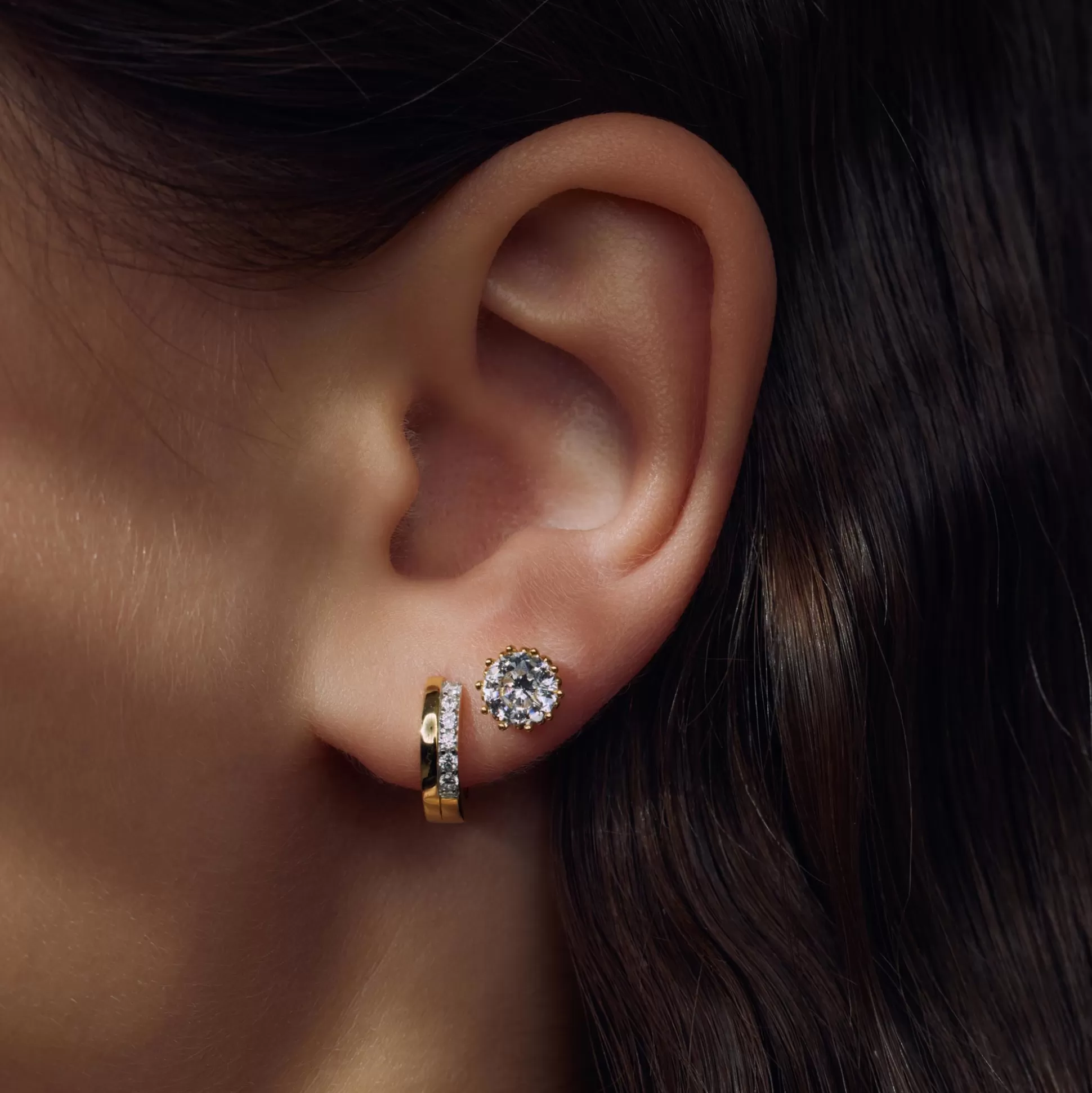 Store Ponte Vecchio Pitti Creoli In Argento Sterling 925 Placcato Oro Con Pietre Zircone Orecchini
