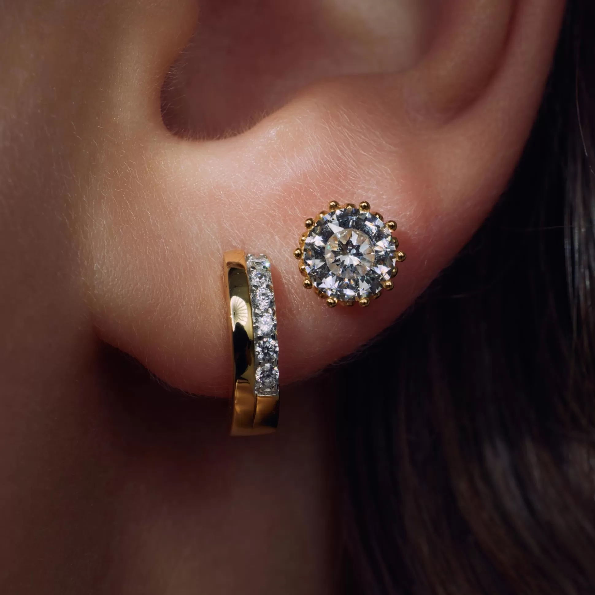 Store Ponte Vecchio Pitti Creoli In Argento Sterling 925 Placcato Oro Con Pietre Zircone Orecchini