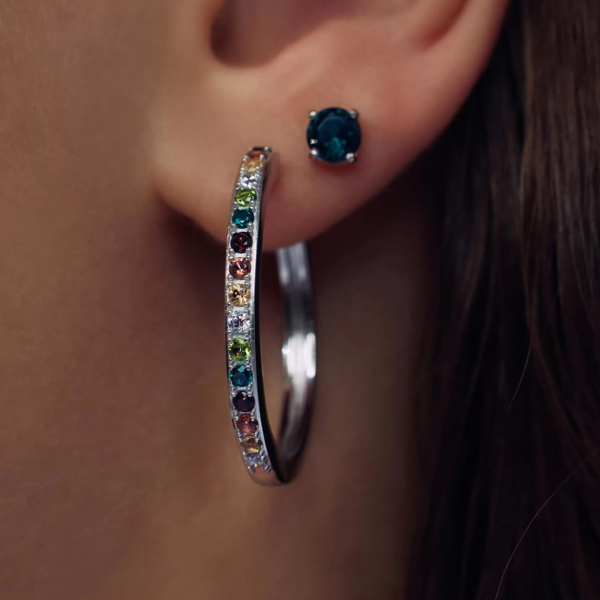Clearance Santa Maria Del Fiore Creoli In Argento Sterling 925 Con Pietre Zircone Colorate Orecchini