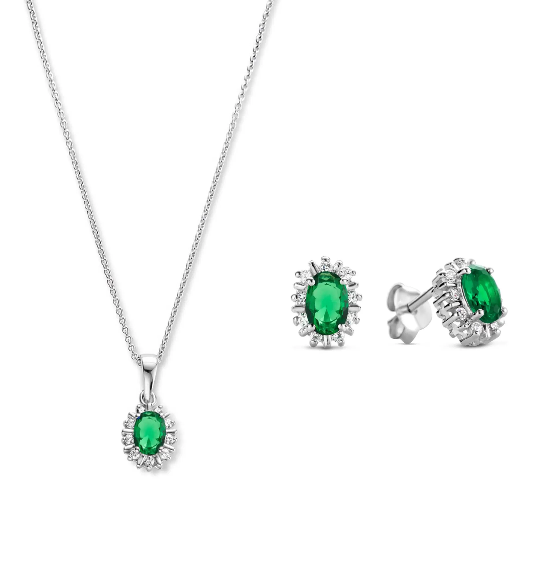 Shop Sorprendimi Idee Regalo Collana E Orecchini A Bottone In Argento Sterling 925 Con Pietre Zircone Verde Orecchini A Bottone