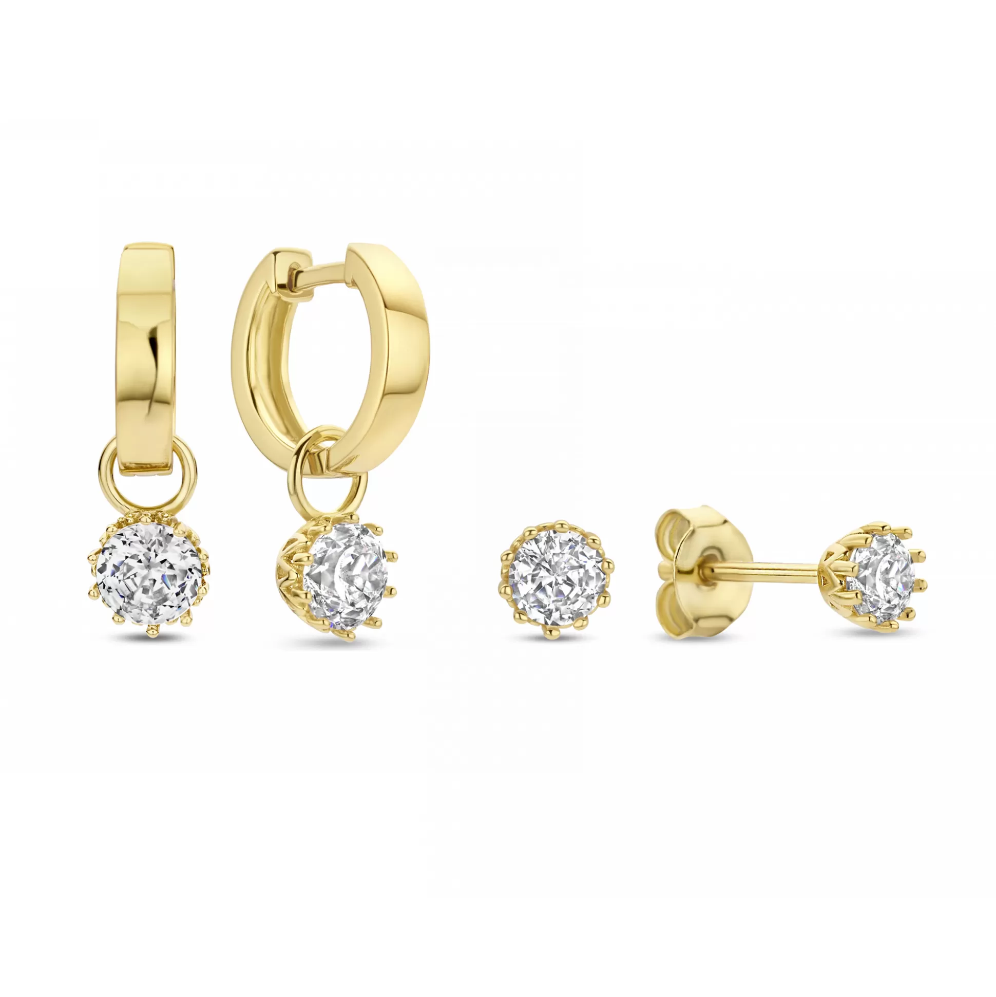 Hot Sorprendimi Set Orecchini In Argento Sterling 925 Placcato Oro Con Pietre Zircone Orecchini A Bottone